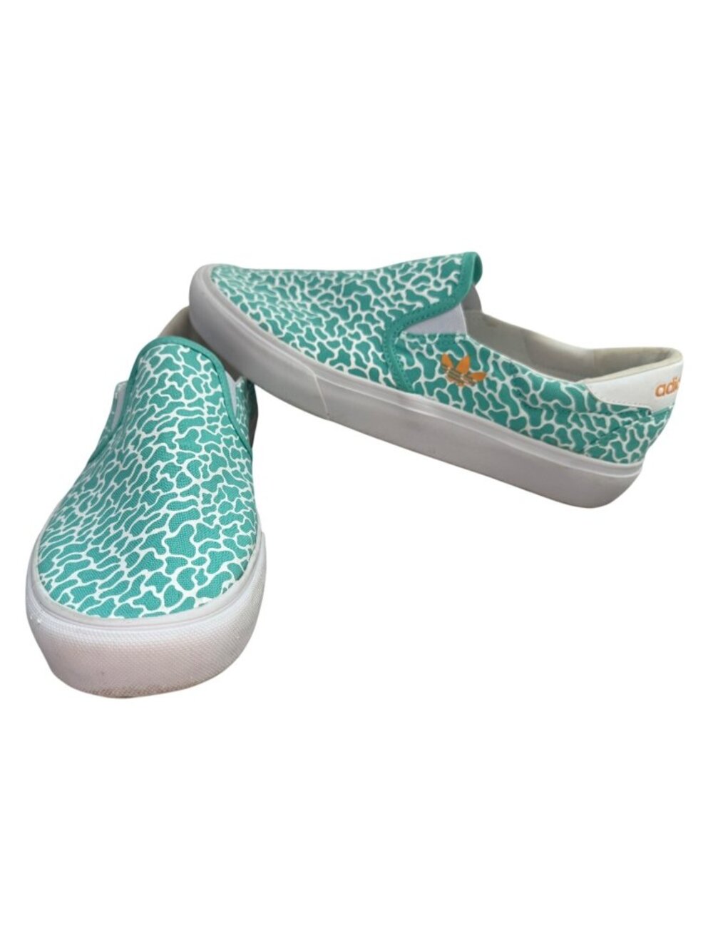 Adidas Men's Size 11 Court Rallye Pull on Shoes H67581 White/Teal Leopard